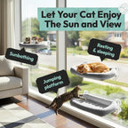 Cordless Cat Window Perch, Foldable Cat Window Hammock, 4 Strong Suction Cups, Solid Metal Frame, Patented Hook Design, Cushion Grey, L