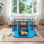 Portable Pet Playpen with Waterproof pad,Collapsible Crates Kennel Playpen for Dog cat and Rabbit &Travel playpen Outdoor or Indoor (Large（35.4" L x 27.6" W x 23.6" H）, Clear Blue)
