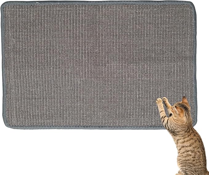 Cat Scratcher Mat, 23.6 x 15.5 Inch Natural Sisal Scratching Pad for Indoor Cats Wall Scratchers with Tape for Couch, Protect Sofas, Carpets,Floor(Grey)