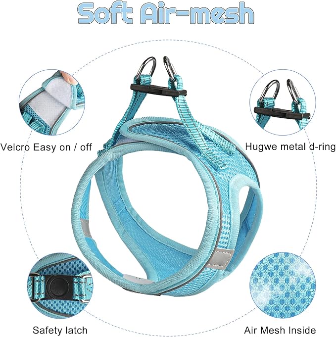 Dog Harness for Small Dogs and Leash Set, Honeycomb Grid, Reflective Lightweight Harness & Anti-Twist Pet Lead Multi Color, Size: XS-S-M. (XS, Sky Blue)