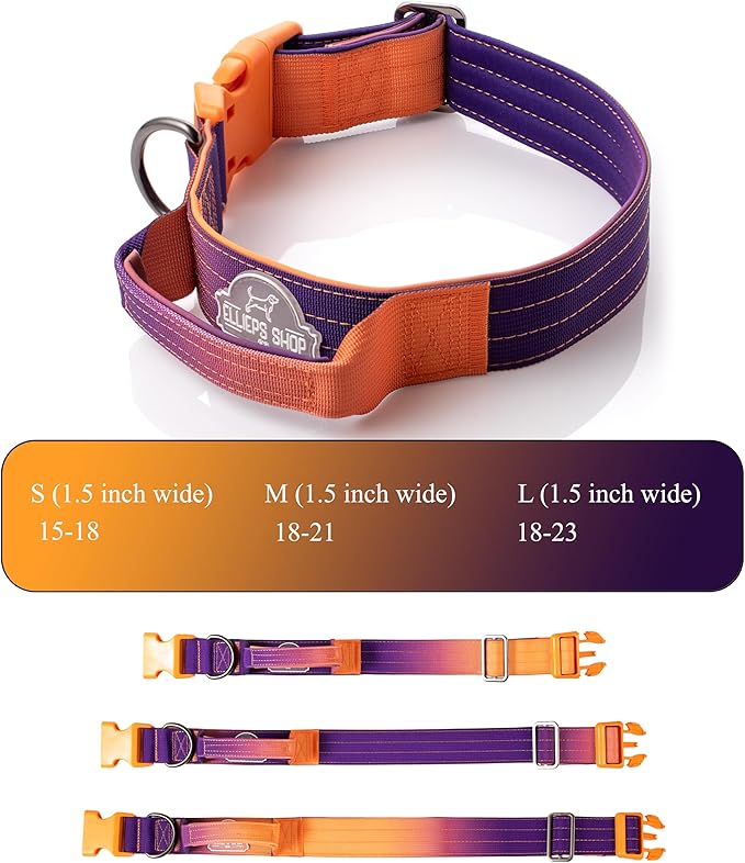 Tactical Dog Collar with Control Handle - Adjustable, Heavy Duty, Training and Walking for Medium and Large Breeds (Orange Violet, M: 18'' - 21'')