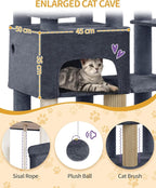 Cat Tree, 200cm XXL Cat Tree with 10 Scratching Posts, 2 Caves, 2 Hammocks, Large Platform, Cat Brushes, Basket, Heavy Duty Cat Tree for Maine Coons, Large Cats, Dark Grey MS20018SG