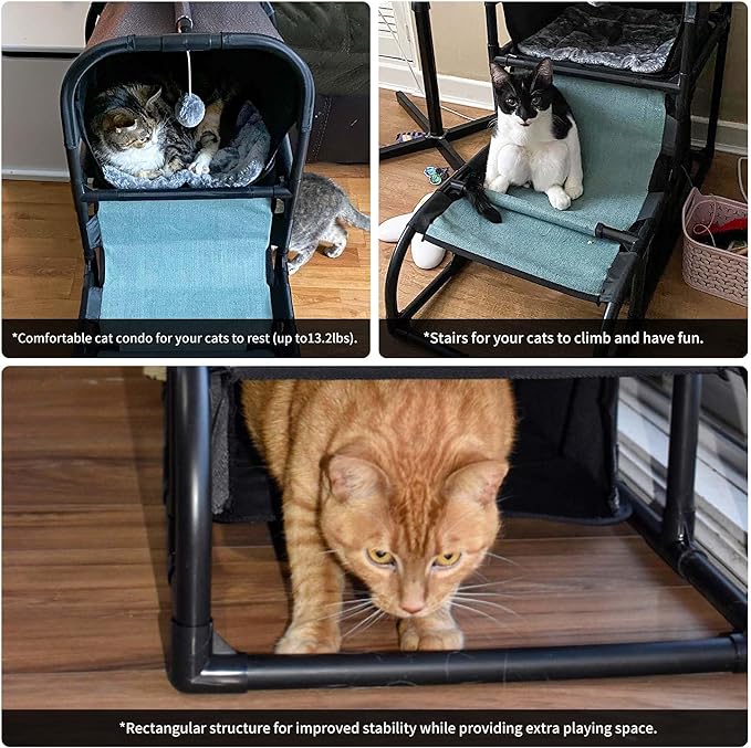 Goetland PVC Modern Cat Condo House Tree Medium Tower Bed Scratching Post Climber With Peek Hole and Dangling Ball for Kitty Indoors Dark Grey