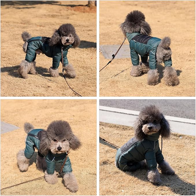 ArmyGreen Dog Jacket, 4-Legs Covered Waterproof Windproof Reflective Warm Dog Vest, Zippered Adjustable Outdoor Snow Jacket for Small/Medium/Large Dogs - XXXL