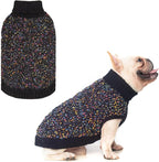 BEAUTYZOO Cable Knit Small Dog Sweater, Color Block with Fuzzy Thread Knitted Turtleneck Dog Knitwear with Dots in a Variety of Colors for Small Medium Dogs Fall Winter Dog Clothes, S Black