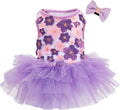 Dog Dress, Fashion Puppy Tutu Princess Dresses for Small Dogs Girl, Sweet Skirt with Dog Bowknot Clips, Spring Dog Cat Clothes Pet Apparel (Purple Floral Dress, Medium)