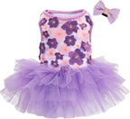 Dog Dress, Fashion Puppy Tutu Princess Dresses for Small Dogs Girl, Sweet Skirt with Dog Bowknot Clips, Spring Dog Cat Clothes Pet Apparel (Purple Floral Dress, Medium)