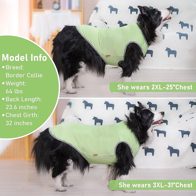 KYEESE 2Pack Dog Shirt, Lightweight Sun Protection Sleeveless Dog T Shirts for Large Dogs, Breathable Pet Reflective Tank Top Summer Dogs Clothes for Outdoor Walking, Green+Grey, 3XL