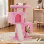 Cat Tree Tower with 2 Cat Condo, Cat Tower with Scratching Post & Sisal-Covered Scratching Board Ladder, Cat Climbing Tower, Cat Tree for Indoor Cats 34 Inch, Soft Pink