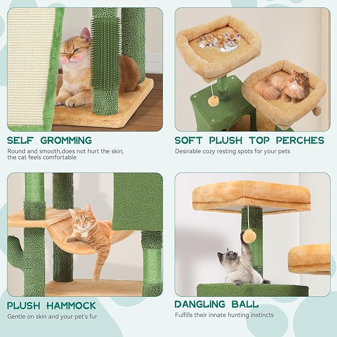 YITAHOME 193 cm Tall Cactus Cat Tower for Large Cats,76 inch Heavy Duty Cat Tree for Indoor Large Adult Big Cats Maine Coon Cat Tree Tower with Scratching Post, Hammock, Cat Condo, Cactus Green