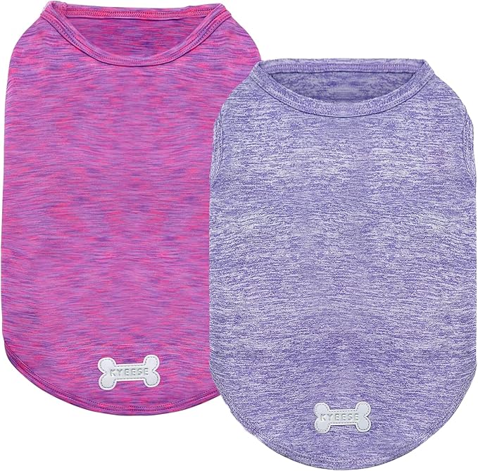 KYEESE 2 Pack Dog Shirts Quick Dry Soft Stretchy Pet T-Shirts with Reflective Label Tank Top Sleeveless Vest Sun Protection Dog Clothes for Small Dogs, Small, Purple+Pink