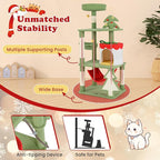 Tangkula Christmas Cat Tree, 52” Tall Cat Tower with Sisal Scratching Posts & Xmas Tree, Plush Perch, Gift Box Shaped Condo, Hanging Toys, Basket Bed, Hammock, Cute Cat Tree Tower Holiday Decoration