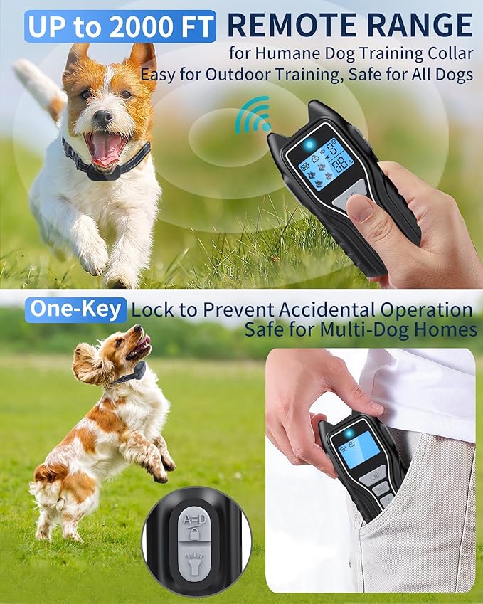 Dog Training Collar with Remote, Waterproof IPX7 E Collar for Dogs, Beep and Vibration Modes, Safe and Humane Training, 2000FT Range, Rechargeable, Fits Small Medium Large Dogs 15–120 lbs (Black)