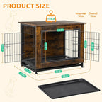 Shintenchi Wooden Dog Crate Furniture for Large Breed, L Double-Door Kennel Indoor with Removable Tray, End Table L Dog Crate for Decoration, 38.6" L, Brown