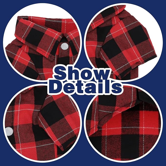 Paiaite Plaid Dog Shirt: Classic Checkered Style in Cotton for Large, Medium, and Small Breeds, Comfort, Breathability, and Elegance Dog Clothes. Perfect for Everyday Wear, and Photoshoots Red L