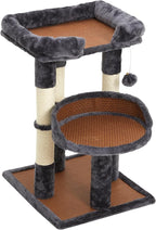Multi-Level Cat Tree for Indoor Adult Cats, Modern Cat Tower with Double Beds & Scratching Posts, Cute Cat Tree Tower for Large Cats and Kitten, Small Cat Tree Tower with Hanging Toys, Grey