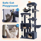 Hey-brother Cat Tree, 67.3 Inches Tower with 3 Soft Platform Beds, 2 Large Condos, 9 Sisal Scratching Posts, 2 Hammocks and Toys, Multi-Level Step House for Multiple Indoor Kittens, Smoky Gray MPJ084G