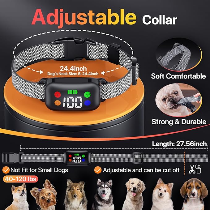 Shock Collar for Dogs, Rechargeble Dog Shock Collar with Remote Control for Medium Large Dogs 40-120lbs, IP68 Waterproof Dog Training Collar with Beep Vibration and Static