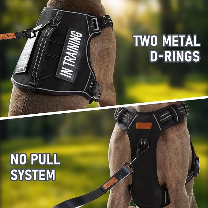 Tactical Dog Harness for Large Dogs, for Golden Retriever, Labrador, German Shepherd etc, No Pull Reflective No Choke Adjustable and Padded Pet Vest Harness, Black, L