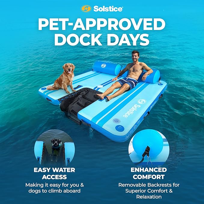 SOLSTICE Inflatable Pup Plank, Dog Water Ramp for Boats & Docks, Party (4-6 Person) Capacity - Floating Platform for Pets for Lake, River, Beach & Swimming Pool, Includes Pump, Patent-Protected Design