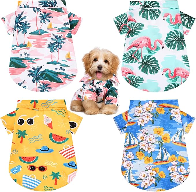 Weewooday 4 Pieces Small Pet Summer T-Shirts Hawaii Style Floral Pet Dog Shirt Breathable Cool Clothes Beach Seaside Puppy Sweatshirt for Puppy(Lovely Style,X-Small)