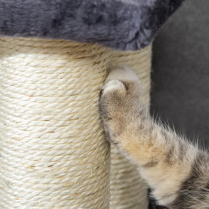 4 Levels Pet Stairs for High Beds Couch, Cute Stair Shaped Cat Tree for Indoor Cats or Dogs with Scratching Post, Hanging Play Ball, Gray