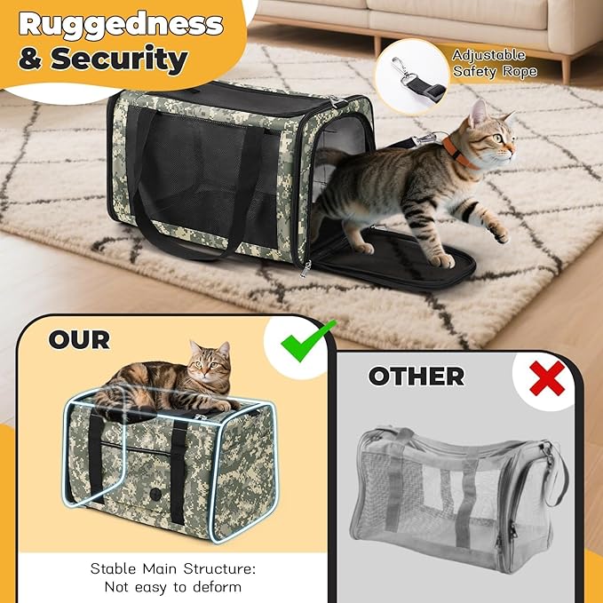 Cat Carrier Soft 25lbs Two Loading Pet Carriers Portable Small Dog Puppy Airline Approved Carrier with Side Pockets Foldable Portable for Outdoor Car Digital Grey