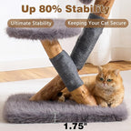 HITTITE Natural Solid Wood Cat Tree Tower with Scratching Post, 32 Inches Tall Modern Cat Tower with Cozy Bed and Platforms, Luxury Real Branch Cat Tree for Indoor Cats Large Adult, Grey.