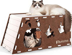 Felt Cat Cave House for Indoor Cats with Catnip Toy, Large Cat Bed Tunnel for Scratching Play, No-Tool Assemble Warm Silent Cat House for Large Cats Up to 22lb, Durable and Washable Coffee