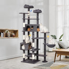 79in Giant Cat Tree for Heavy Duty Big Cats, Large Cat Trees with Scratching Post, Cat Tree Tower with Cat Condos, Hammock & Plush Perch for Maine Coon, Smoky Gray