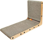 20" L-Shape Couch & Wall Cat Scratch Protector - Vertical Cat Scratcher and Scratching Post for Indoor Cats, Leans Against Furniture with Bell, Catnip & Toy Wand, High-Strength Cardboard