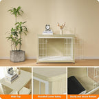 DWANTON Dog Crate Furniture with Cushion, Wooden Kennel Table with Double Doors, Indoor Dog House, Large Size, 38.5" L, White Oak