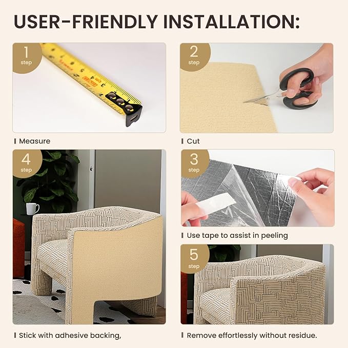 2 Pack Total 12 X 78 Inch Cat Scratch Mat for Cat Couch Furniture and Wall Protector | Trimmable Self-Adhesive Carpet Sisal Cat Scratcher Mat (Beige)