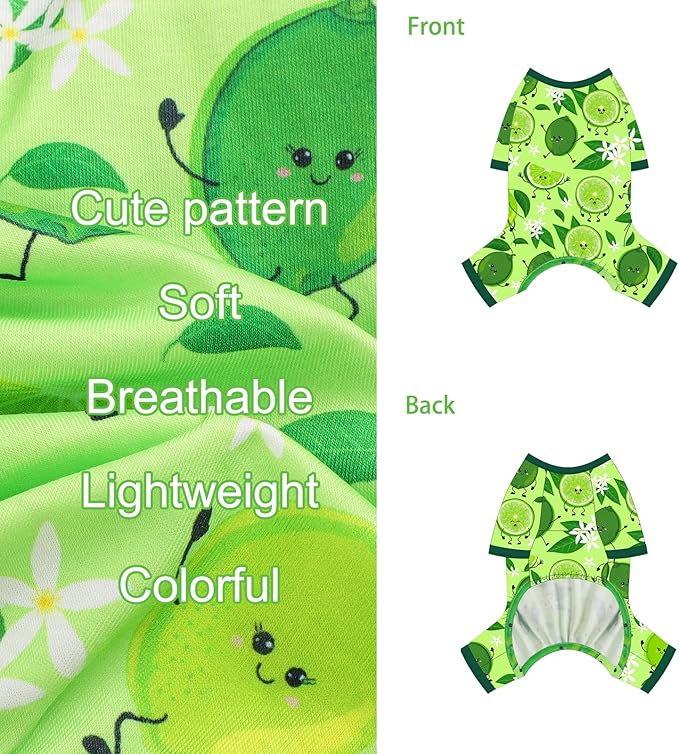 Dog Pajamas Pjs Spring Summer Dog Clothes for Small Dogs Girl Boy, Soft Stretchy Tiny Chihuahua Yorkie Puppy Clothes Doggie Onesies Cat Pet Jammies Outfit, Lemon, XS