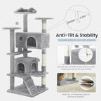 54 Inches Cat Tree Tower for Indoor Cats, Cat Tree Tower Condo with Scratching Post for Cats House Play, Multi-Level Furniture Activity Center for Pet, Sisal Rope, Light Gray