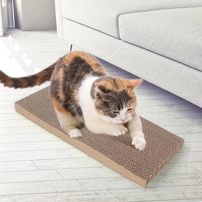 PrimePets 3-Pack Cat Scratcher Cardboard with Box, 17.3" Large Reversible Cat Scratching Pads for Indoor Cats, Heavy Duty Corrugated Cat Scratches Board, Furniture Protector for Large Cats & Kittens