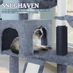 Cat Tree with Cat Condo and Hammock,Cat Tower with Self-Grooming Brush,Toy Balls,Scratching Posts and Scratching Pads,Cat Tree Tower for Indoor Cats,Grey