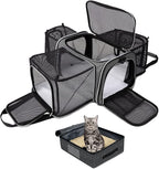 BAGLHER Expandable Cat Carrier with Travel Litter Box, Pet Travel 5 Sides Open Doors 3 Sides, Leak-Proof and Collapsible, for Car, Airplane Trip, Grey