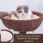 PetPals 5-Level 35" Cat Tree Tower with Paper Handwoven Basket Bed,Multi-Level Climbing Activity Tower with Replaceable Paper Rope Scratching Posts (Cream and Brown)