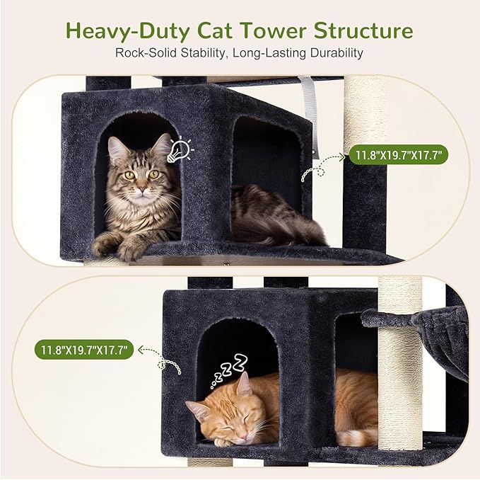 Globlazer 82 Inch Cat Tree for Large Cats, Multi-Level Tall Cat Tower for 4+ Cats with 2 Condos & 3 Perches, Stable No-Wobble Large Base, Space-Saving Corner Furniture, F82B, Dark Gray