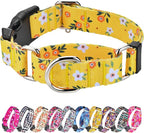 Hikiko Martingale Collar for Dogs Cute Floral Dog Collar for Small Medium Large Dogs Soft Nylon Quick Release Dog Collars (Yellow Flower,Medium)