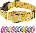 Hikiko Martingale Collar for Dogs Cute Floral Dog Collar for Small Medium Large Dogs Soft Nylon Quick Release Dog Collars (Yellow Flower,Large)