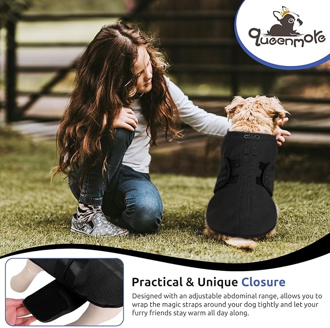 Queenmore Medium Dog Sweaters, Soft Fleece Vest Pullover Dog Jacket with Leash Hole, Warm Winter Dog Clothes Cold Weather Doggy Dachshund Sweater for Medium Dogs Cats Boy or Girl (Black,M)