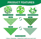 St. Patrick’s Day Bandanas 2-Pack for Large to X-Large Dogs - Reversible Leprechaun Hats Shamrock Scarf, Green & White Pet Accessories for Irish Gift