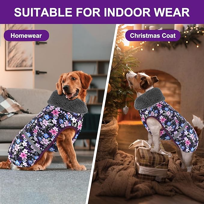 Doglay Dog Coat, Waterproof Dog Jacket Pet Winter Coat for Cold Weather with Thicken Furry Collar, Reflective Puppy Winter Jacket Warm Fleece Lining for Small Medium Large Pets