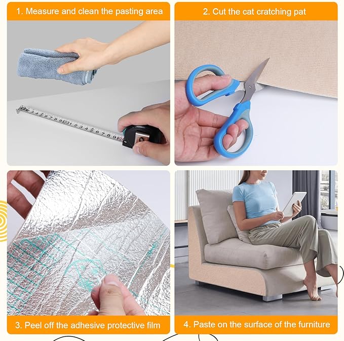 Cat Scratching Mat Self-Adhesive, 78.7'' x 15.8'', Trimmable Cat Scratch Pads Furniture Protector, DIY Climbing Cats Scratching Carpet for Couch, Door Frame or Wall Corner Protector (Khaki)