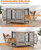 Dog Crate Furniture with Cushion Set of 2, Wooden Dog Kennel Indoor with Wheels & Double Doors, Dog Cage Side End Table for Medium Small Dogs up to 45 lb, 32.5” L, Grey