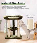 Happi N Pets 28" Cat Tree, Large Bed for Big Cats, Small Cat Tower with Soft Perch for Window Viewing, Stable Cat Tree Tower, Cat Scratching Post with Hammock, Removable Cover-Green