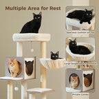PETEPELA Cat Tree with Litter Box Enclosure, 2-in-1 Wood Cat Tower for Indoor Large Cats, 57.5'' Cat Condo with Scratching Posts, Cozy Hammock and Repalcable Dangling Balls, Grey