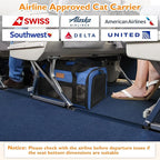 PETUX Airline Approved Pet Carrier - 17x11x9.5 in, Underseat, Top & Side Entry, Soft Sided Cat Dog Carrier for Small Cat & Dog Up to 12 lbs with Anti-Scratch Mesh & Litter Box for Travel & Vet - Blue
